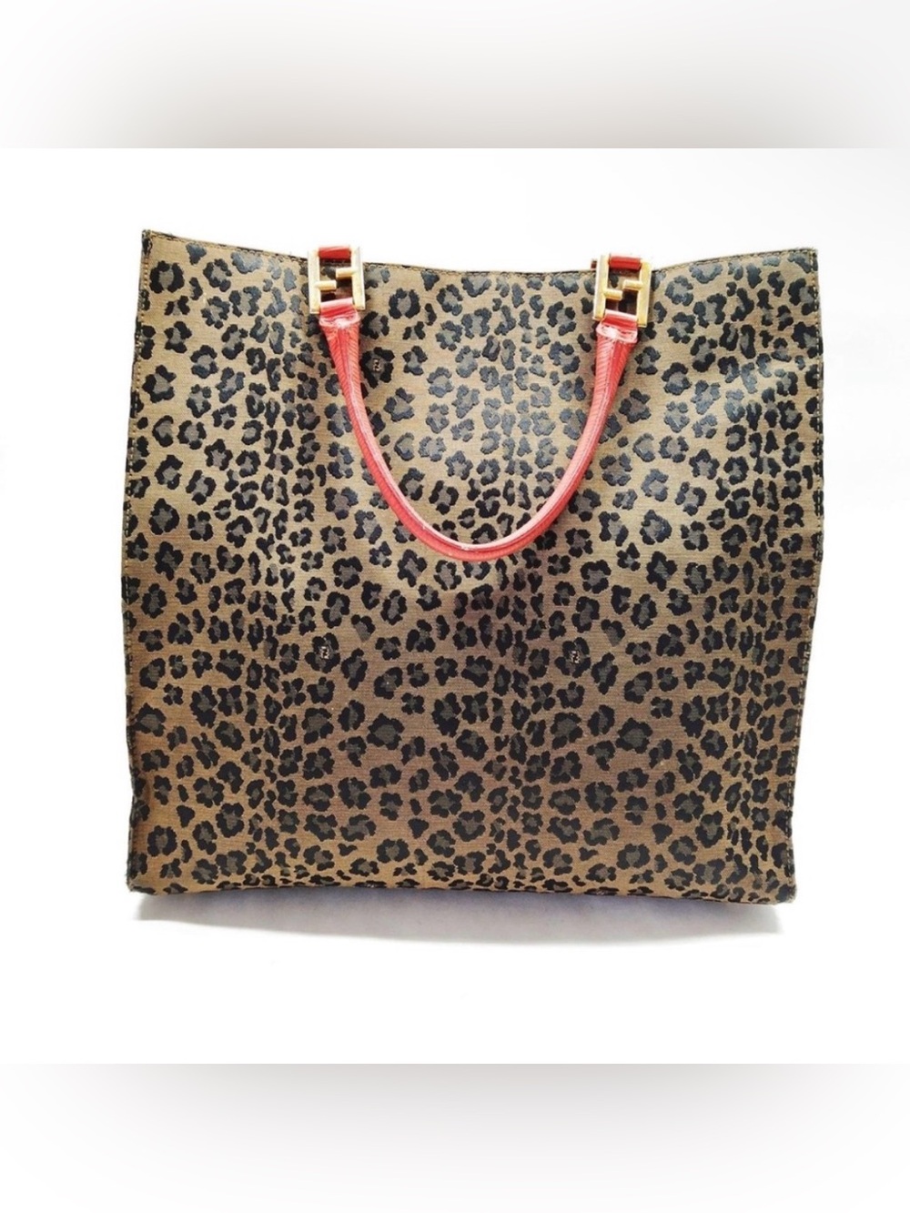 Fendi Leopard Print Tote with Red Handles